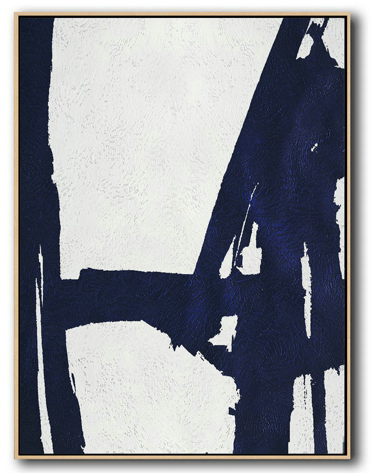 Handmade Large Painting,Buy Hand Painted Navy Blue Abstract Painting Online,Modern Art